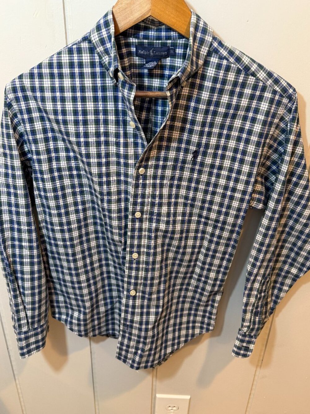 VIntage Polo Ralph Lauren Boys Navy Plaid Sportshirt- M